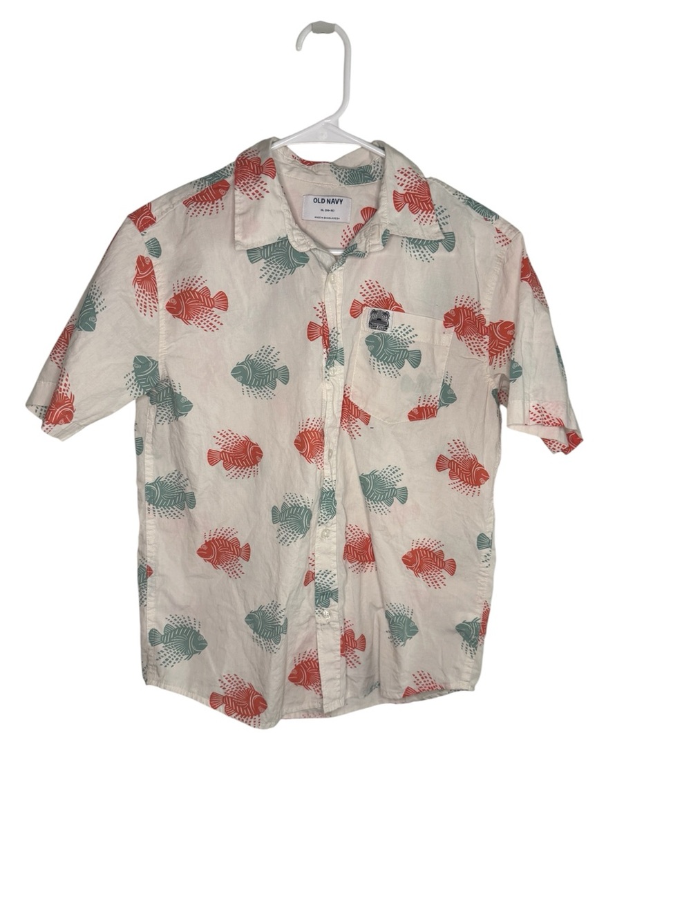 Old Navy Boys XL 14-16 Lionfish Tropical Print Button Down Shirt Short Sleeve